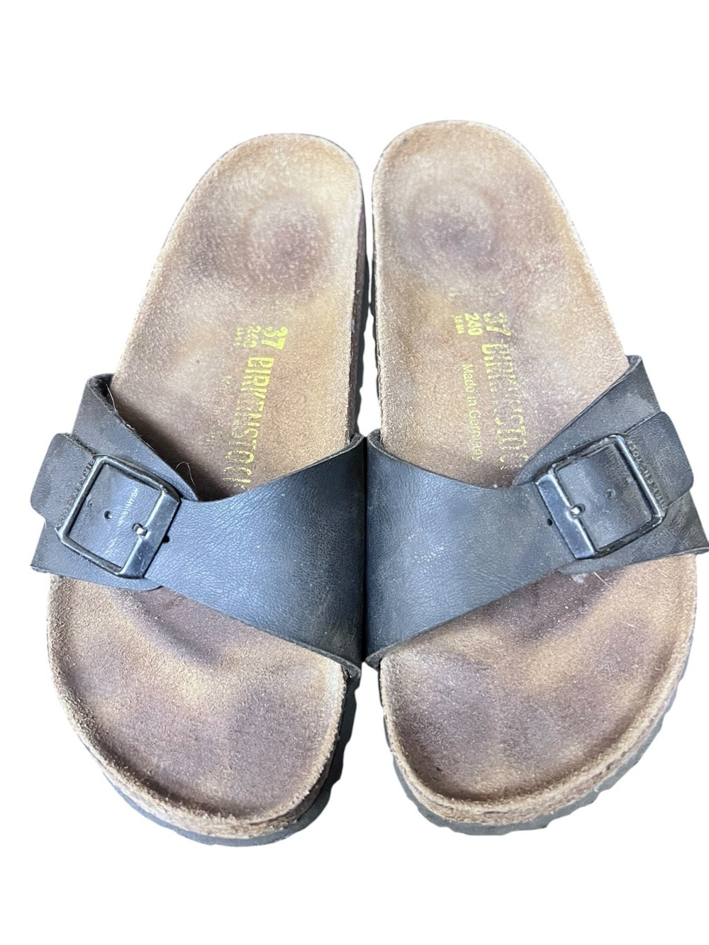 Birkenstock Madrid Slide Sandals Womens 37 black Leather Buckle Germany